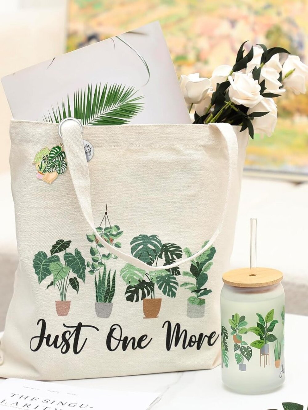 Plant Lover Gifts for Women, Plant Lady Tote Bag 16oz Just One More Iced Coffee - Picture 2 of 9